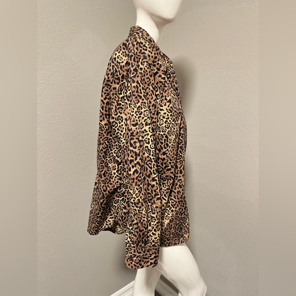 CHAPS Plus Women’s Black & Brown Cotton Animal Print BD LS Shirt Size 1X - Picture 4 of 11